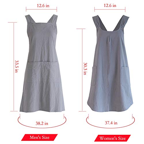 NEWGEM Japanese Linen Cross Back Kitchen Cooking Aprons for Women with Pockets Cute for Baking Painting Gardening Cleaning Gray - Image 5