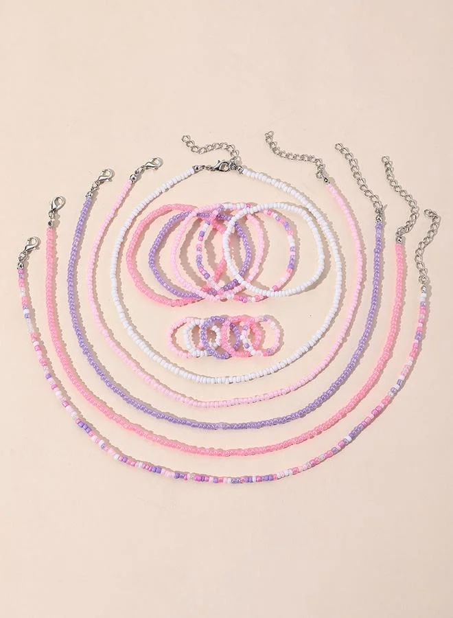 Take Two Take Two 15pcs Girl's Beaded Necklace Bracelet and Ring Set
