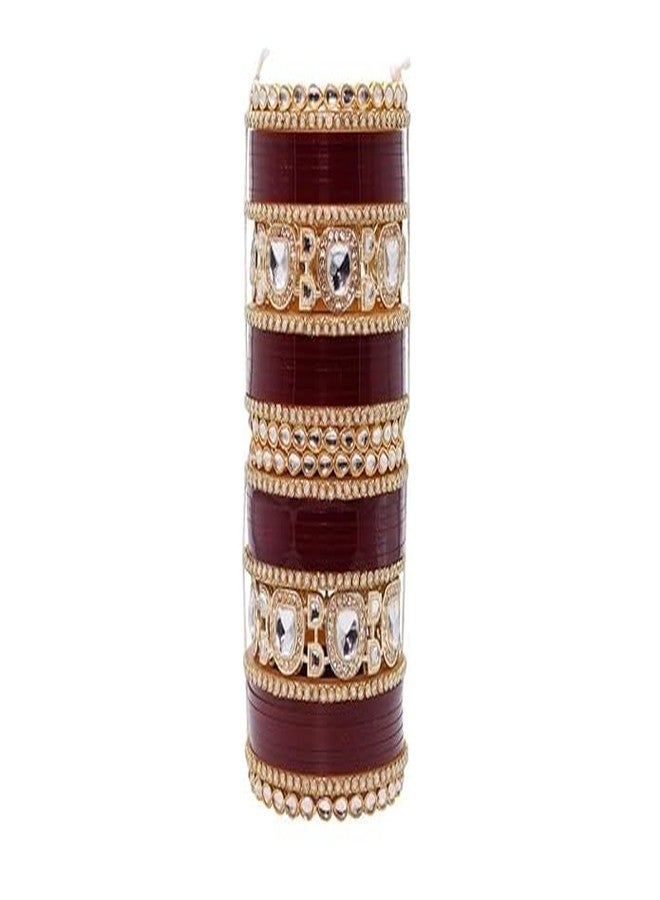 BANGLESKART طقم أساور تشودا البنجابية التقليدية للعرائس من بانغلسكارت (ماروني، 2.2) - Image 3