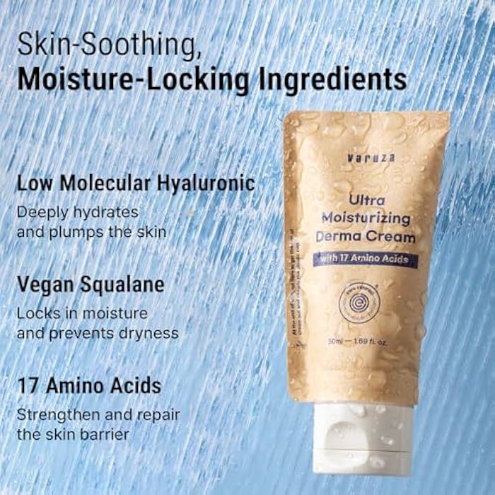 VARUZA Ultra Moisturizing Derma Facial Cream – Oil Free Deep Hydrating Face Moisturizer – Vegan, EWG Verified Product Korea Skin Care with Hyaluronic Acid, Amino Acids, Non-Sticky Unscented Lotion - Image 4