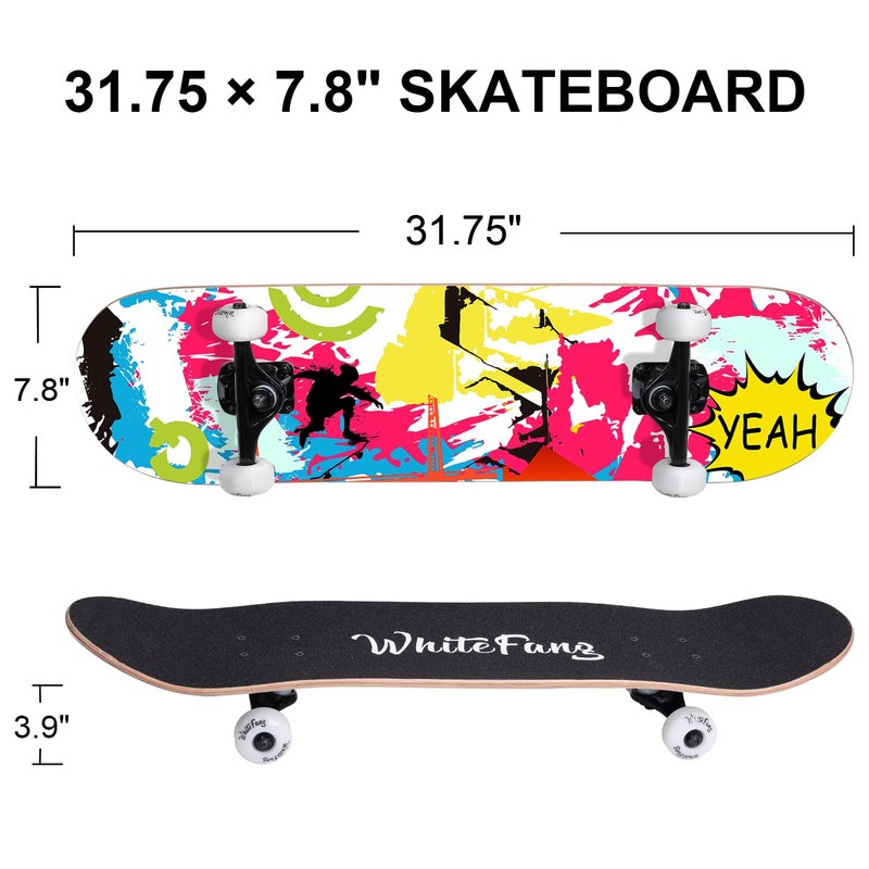 WhiteFang Skateboards for Beginners, Complete Skateboard 31 x 7.88, 7 Layer Canadian Maple Double Kick Concave Standard and Tricks Skateboards for Kids and Beginners (Pink Fantasy) - Image 2