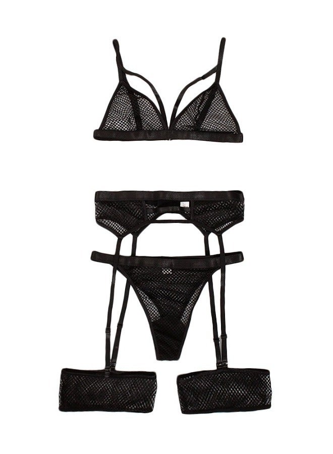 Joychic Women 3-Piece Lace Detail Lingerie Set Black - Image 1