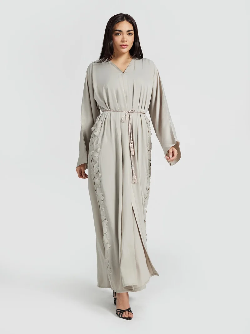 عباءات ريم Light Beige Cut-Work Floral Abaya - Contemporary Modest Outerwear