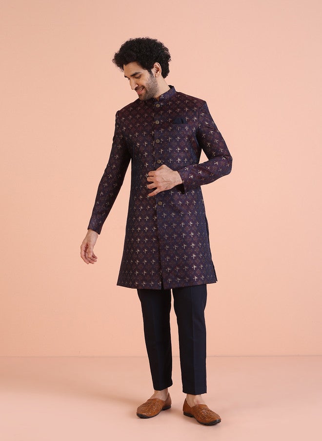 KISAH Men Cotton Indowestern Sherwani with Trousers Set - Image 2