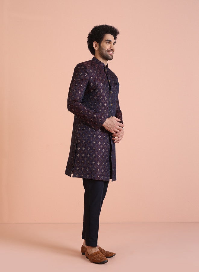 KISAH Men Cotton Indowestern Sherwani with Trousers Set - Image 4