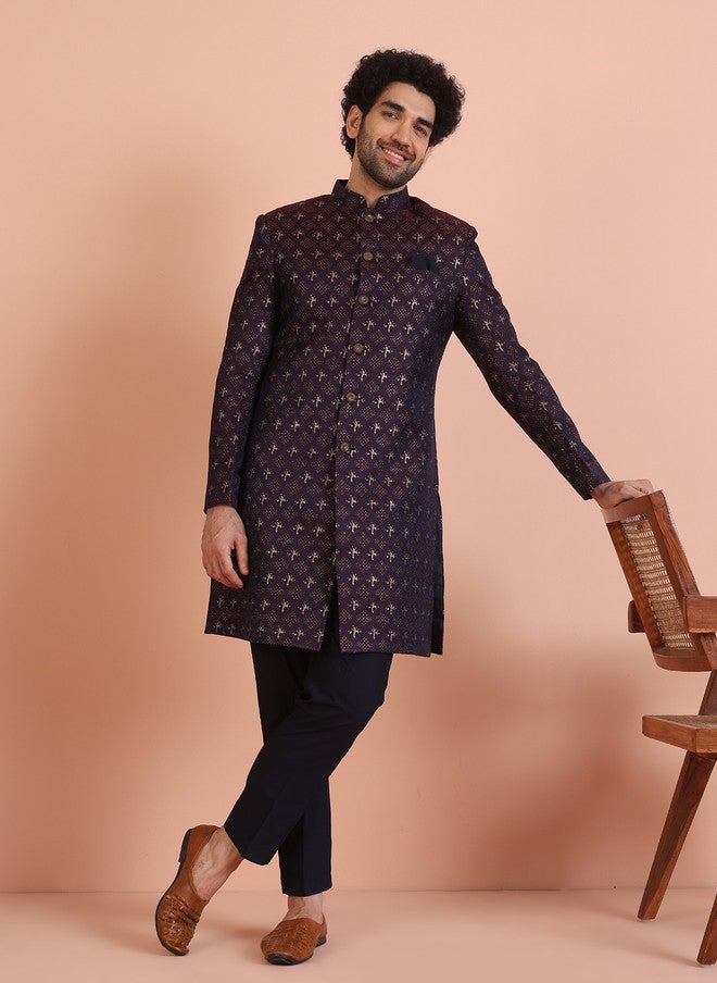 KISAH Men Cotton Indowestern Sherwani with Trousers Set - Image 1