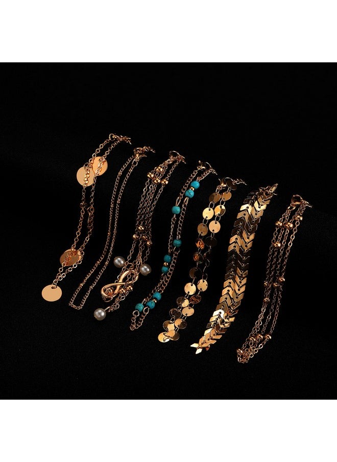 Softones - 16Pcs Ankle Bracelets For Women Gold Silver Two Style Chain Beach Anklet Bracelet Jewelry Anklet Set,Adjustable Size - Image 1