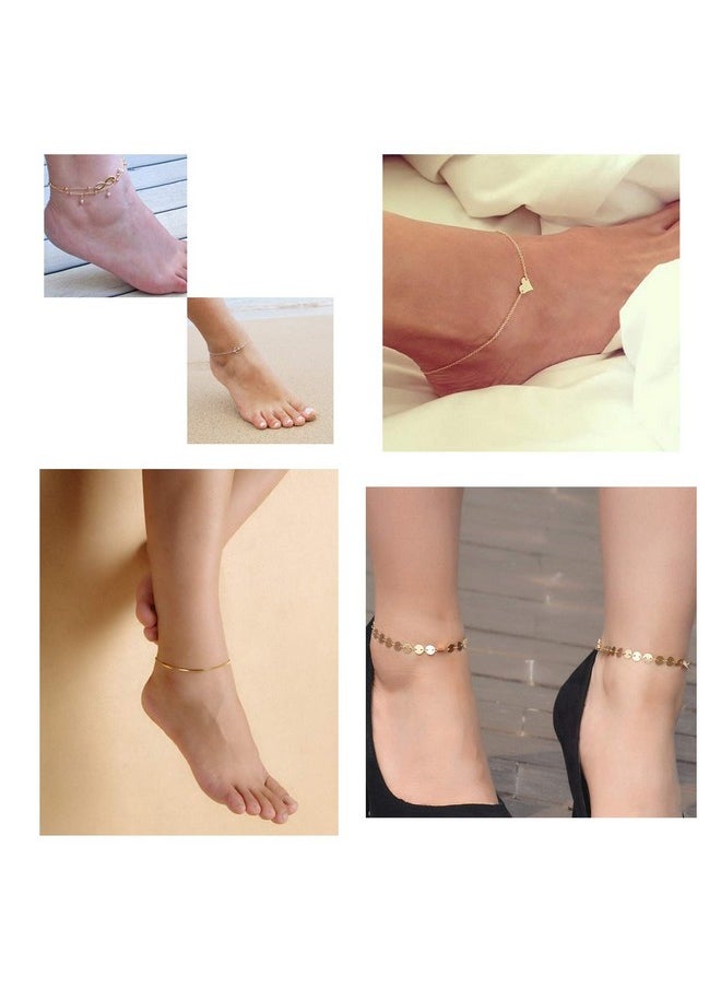 Softones - 16Pcs Ankle Bracelets For Women Gold Silver Two Style Chain Beach Anklet Bracelet Jewelry Anklet Set,Adjustable Size - Image 1