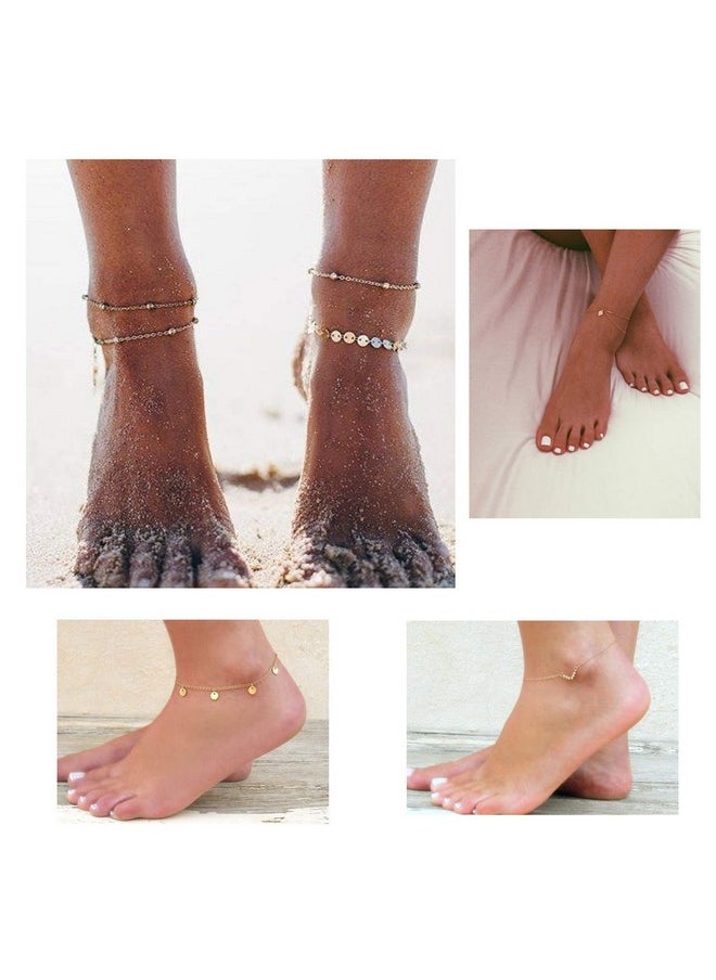 Softones - 16Pcs Ankle Bracelets For Women Gold Silver Two Style Chain Beach Anklet Bracelet Jewelry Anklet Set,Adjustable Size - Image 1