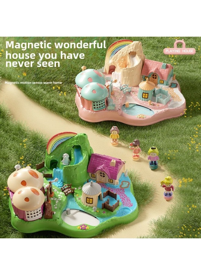 Children's Baby Magnetic Attraction Wonderful Hut Doll Simulation Scene Play House Boys And Girls Toys-Height:Green Magnetic Wonderful House [free Two Magnetic Dolls] - Image 2