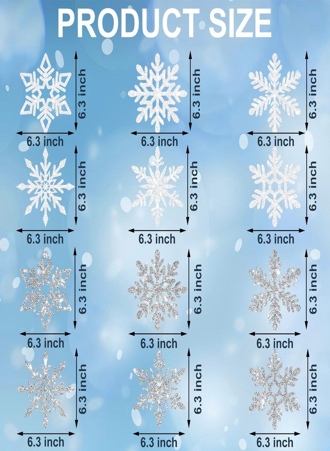 Maniaacer 32 PCS Pre-Strung Winter Snowflake Hanging Swirl Decorations White Silver Glitter Snowflakes Hanging Swirls Christmas Snowflake Ceiling Streamers for Winter Wonderland Home Party Supplies - Image 2