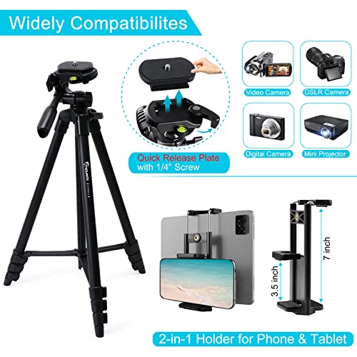 Endurax 60'' Camera Tripod Camera Stand for Canon Rebel Eos Nikon DSLR, Travel Tripods for Phone Tablet with Remote Black - Image 2