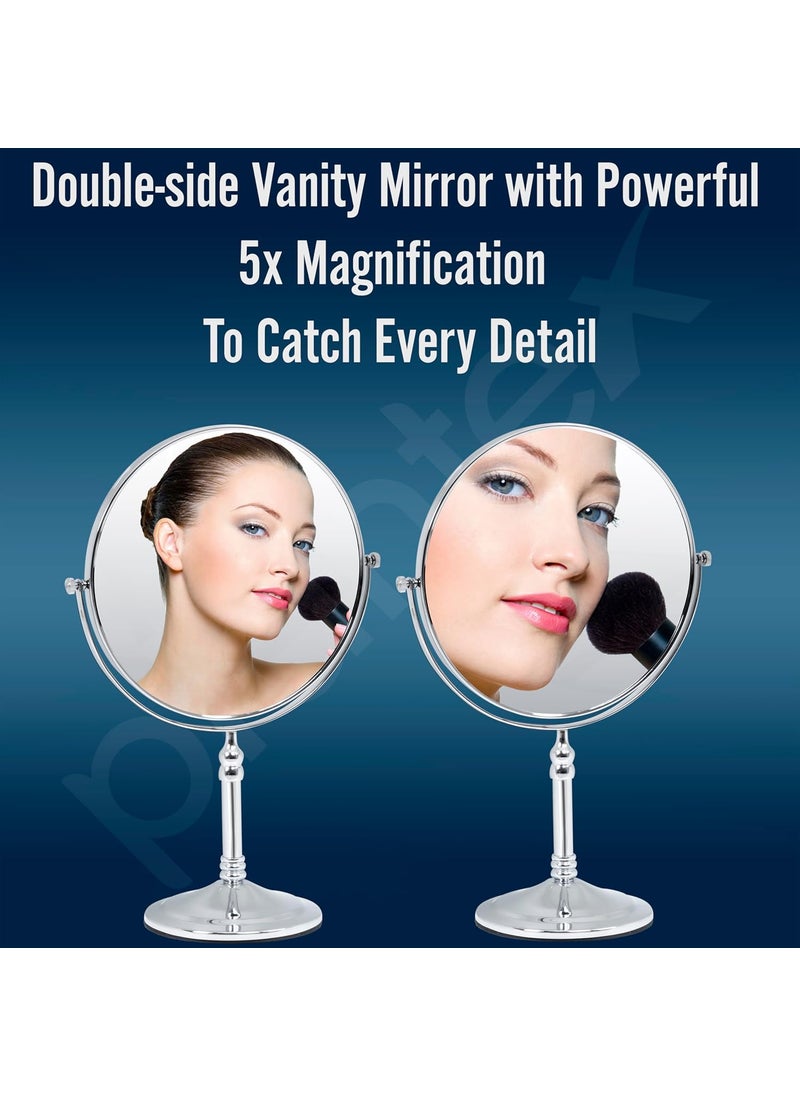 plantex Plantex Premium Brass Magnifying MirrorDual Side Makeup Mirror with 5x1x MagnificationTabletop Vanity Hand Mirrors Stand 8 InchChromeTabletop  - Image 3