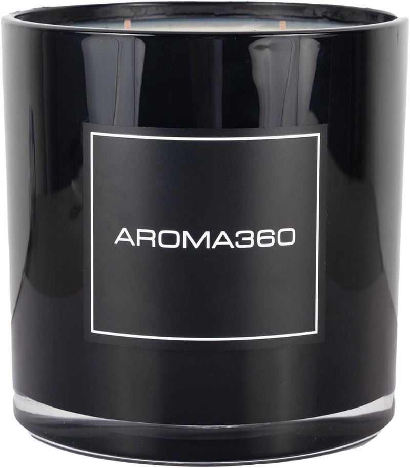 AROMA360 Aroma360 4-Wick Candle - 300-Hour Burn Time - Aromatherapy Candle with Scents Inspired by 1 Hotel - Leather, Sandalwood & Amber - My Way, 55 oz, Black 