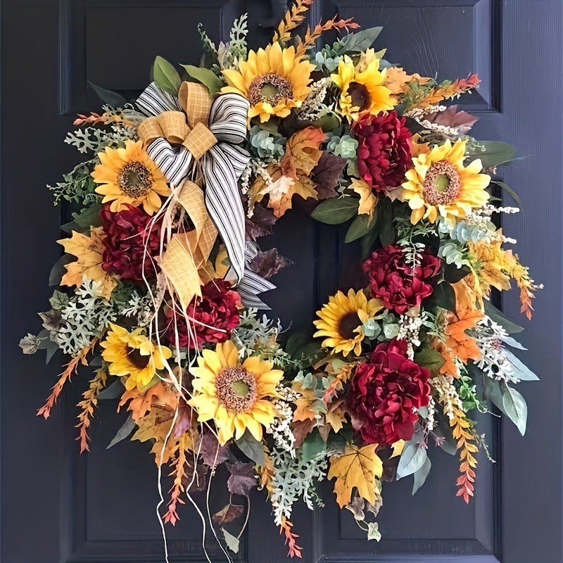Wildflower Country Sunflower Wreath Harvest Festival Home Door Decorations Autumn Wreath Thanksgiving Decorations - Image 2