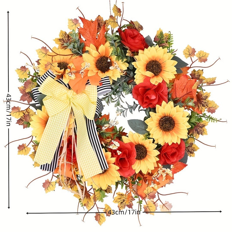 Wildflower Country Sunflower Wreath Harvest Festival Home Door Decorations Autumn Wreath Thanksgiving Decorations - Image 1