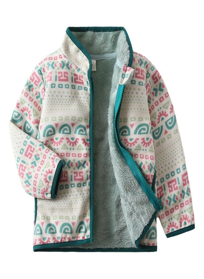 Feidoog Toddler Kids Polar Fleece Warm Jacket Baby Boys Girls Autumn Winter Zip-up Lightweight Long Sleeve Jacket,Green Geometry,2-3T - Image 1