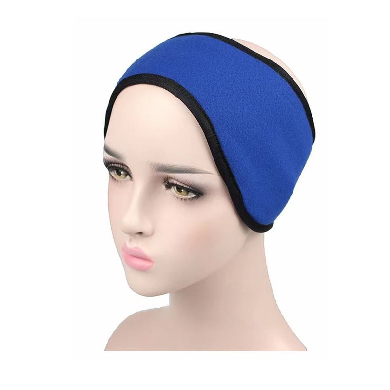 Winter double-layer polar fleece warm headband Earmuffs Ear wrap with Velcro adjustment Sapphire Blue 