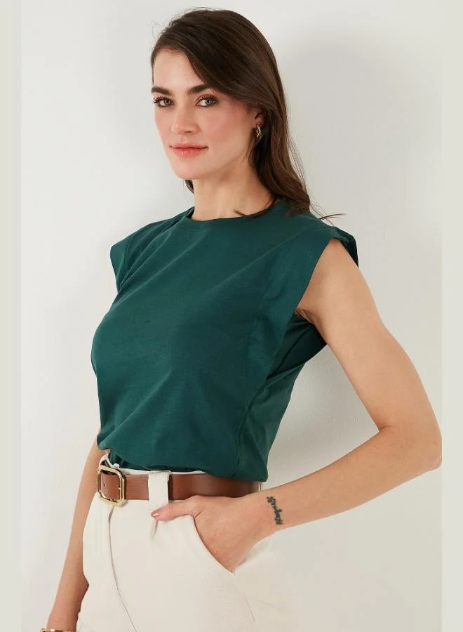 ليلا تي شيرت قطن ليلا بدون أكمام بياقة دائرية للنساء