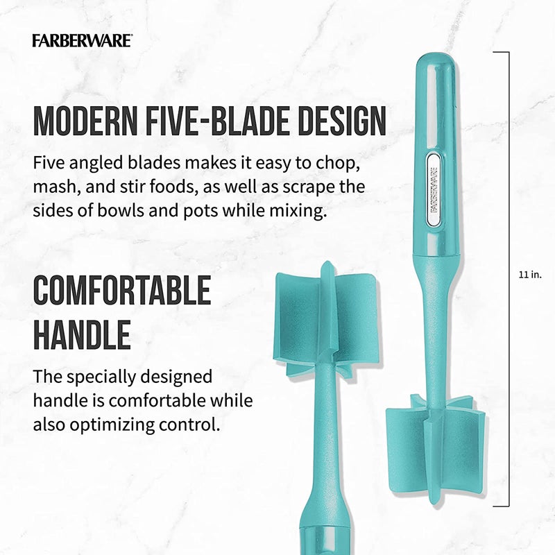 Farberware Heat Resistant Nylon Meat and Potato Masher, Safe for Non-Stick Cookware, Aqua Sky - Image 3