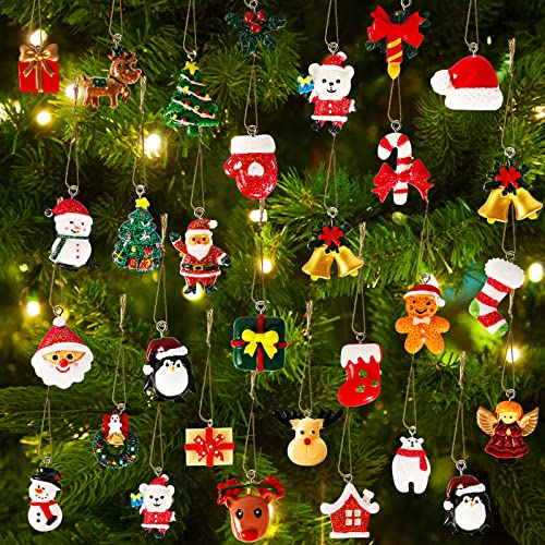 Garma 36PCS Mini Resin Christmas Ornaments Tiny Christmas Tree Decorations Set Comes with String Small Christmas Hanging Ornament for Christmas Tree Decorations - Image 1