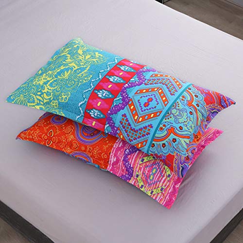 Pangzi Bohemian Retro Bedding Sheet Set,Boho -1 Fitted Sheet, 1 Flat, 2 Pillow Cases - 4 Piece (Queen, Red) - Image 2
