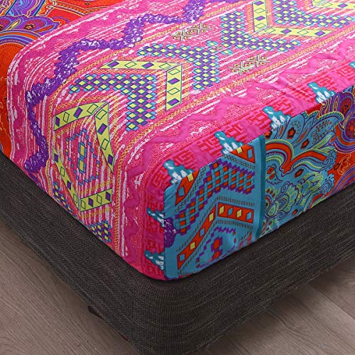 Pangzi Bohemian Retro Bedding Sheet Set,Boho -1 Fitted Sheet, 1 Flat, 2 Pillow Cases - 4 Piece (Queen, Red) - Image 4