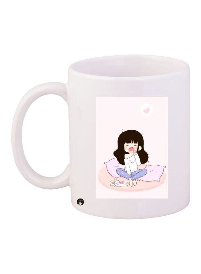 Girl Printed Ceramic Coffee Mug White/Pink/Black 11ounce