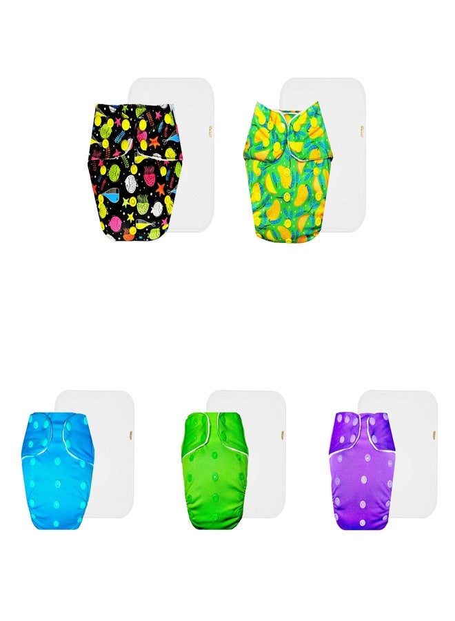 Dumbledo Premium Cloth Diaper with Cotton Insert (Pack of 5) | Hypoallergenic | Leakproof | Travel Friendly | All-Day Wear | 3 Months - 3 Years | Unisex Baby - Image 1