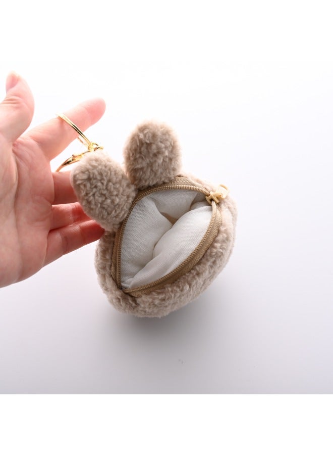 حقيبة عملات معدنية من سلسلة Pearl Fleece وحقيبة سماعات أذن وحافظة بطاقات وحافظة بطاقات ودمية LABUBU المحشوة المعلقة - المواصفات: حامل بطاقات بني - Image 5
