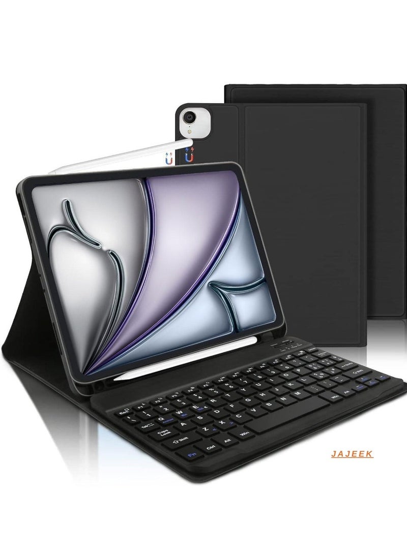 JAJEEK Slim Protective Keyboard Case for iPad Air 11 Inch M2 – Wireless Keyboard for iPad Air 5/4 & iPad Pro 11" (1-4 Gen), Dual Language Layout, Lightweight, Durable, and Stylish Black Case - Image 1