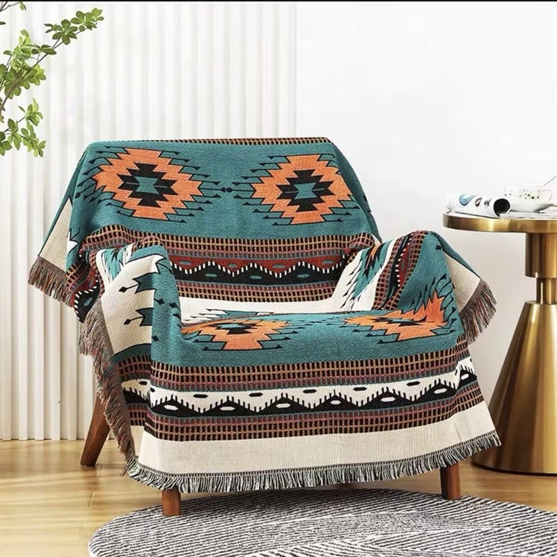Homesy Boho Throw Blankets Southwestern Bed Throws Cover Reversible Green Aztec Southwest Blanket for Couch Chair Sofa Home Outdoor Beach Car Tent Travel Camping 51"x63" - Image 2