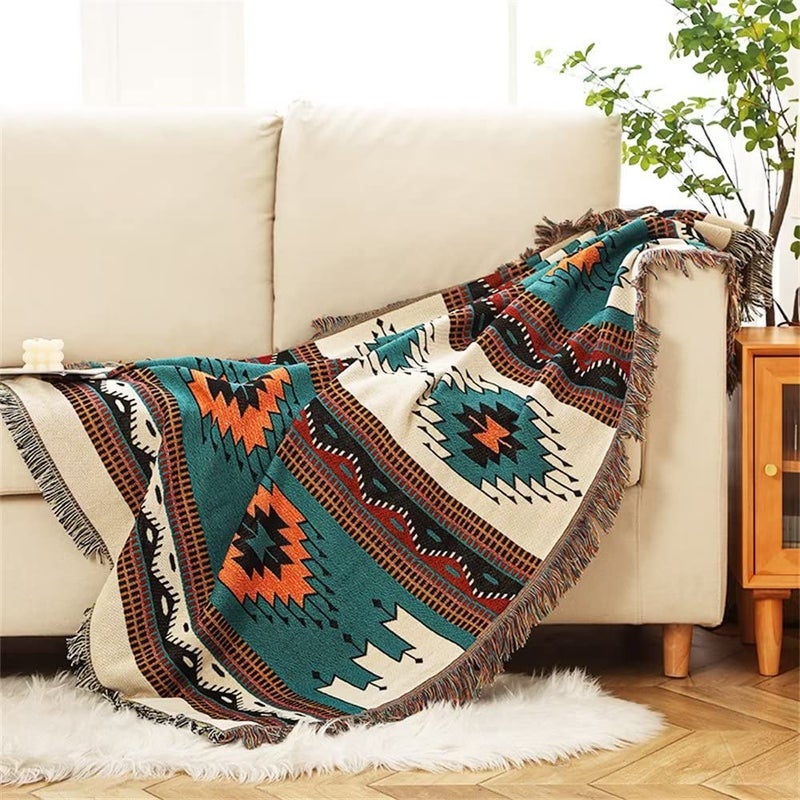 Homesy Boho Throw Blankets Southwestern Bed Throws Cover Reversible Green Aztec Southwest Blanket for Couch Chair Sofa Home Outdoor Beach Car Tent Travel Camping 51"x63" - Image 5