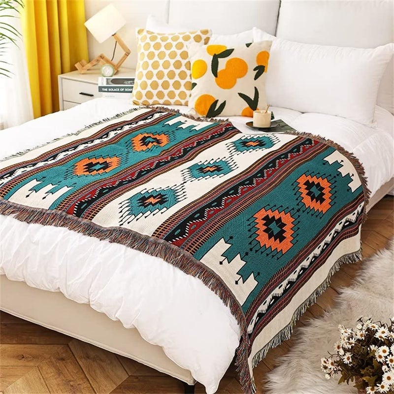 Homesy Boho Throw Blankets Southwestern Bed Throws Cover Reversible Green Aztec Southwest Blanket for Couch Chair Sofa Home Outdoor Beach Car Tent Travel Camping 51"x63" - Image 3