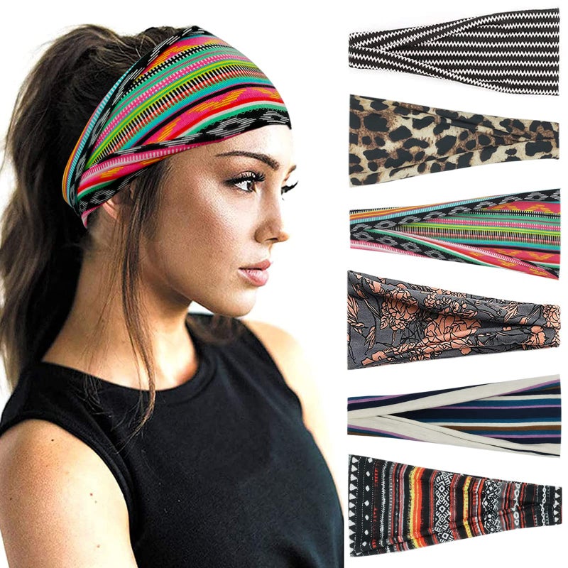 YONUF Boho Headbands For Women Fashion Wide Headband Yoga Workout Head Bands Hair Accessories Band 6 Pack - Image 1