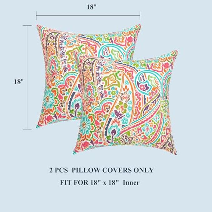 FUNHOME Outdoor Pillow Covers ONLY, No Insert! Pack of 2 Square Throw Pillow Covers, Decorative Water-Repellent Modern Cushion Cases for Sofa Patio Couch Decoration 18 x 18 Inch-Melora Paisley - Image 3