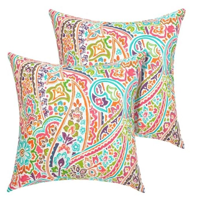 FUNHOME Outdoor Pillow Covers ONLY, No Insert! Pack of 2 Square Throw Pillow Covers, Decorative Water-Repellent Modern Cushion Cases for Sofa Patio Couch Decoration 18 x 18 Inch-Melora Paisley - Image 2