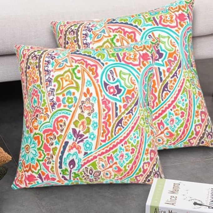 FUNHOME Outdoor Pillow Covers ONLY, No Insert! Pack of 2 Square Throw Pillow Covers, Decorative Water-Repellent Modern Cushion Cases for Sofa Patio Couch Decoration 18 x 18 Inch-Melora Paisley - Image 1
