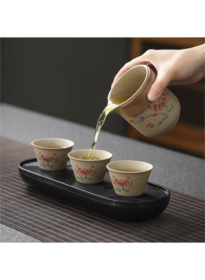 هومستر طقم سفر صيني للشاي بورسلان تصميم اللوتس، 7 قطع كاملة (إبريق وأكواب خزفية) مع حافظة حمل، مثالي للتخييم والمكتب والمنزل | هدية أنيقة - Image 4