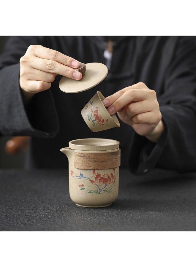 HOMESTAR Lotus Chinese Porcelain Travel Tea Set, 7 Pcs Portable Ceramic Tea Pot & Cups Gift Set with Carrying Case for Camping, Office, Home Use - Image 3