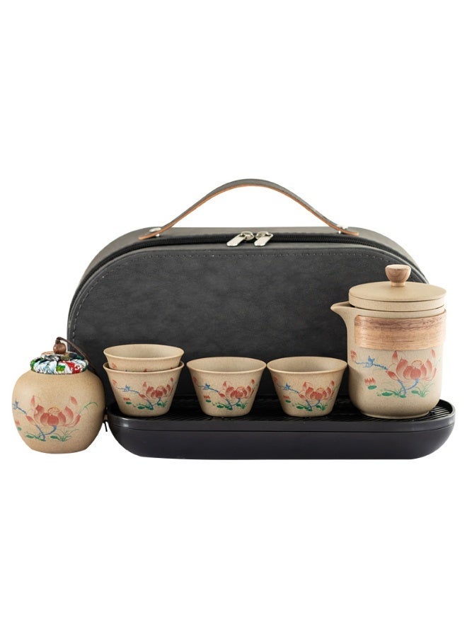 HOMESTAR Lotus Chinese Porcelain Travel Tea Set, 7 Pcs Portable Ceramic Tea Pot & Cups Gift Set with Carrying Case for Camping, Office, Home Use - Image 2