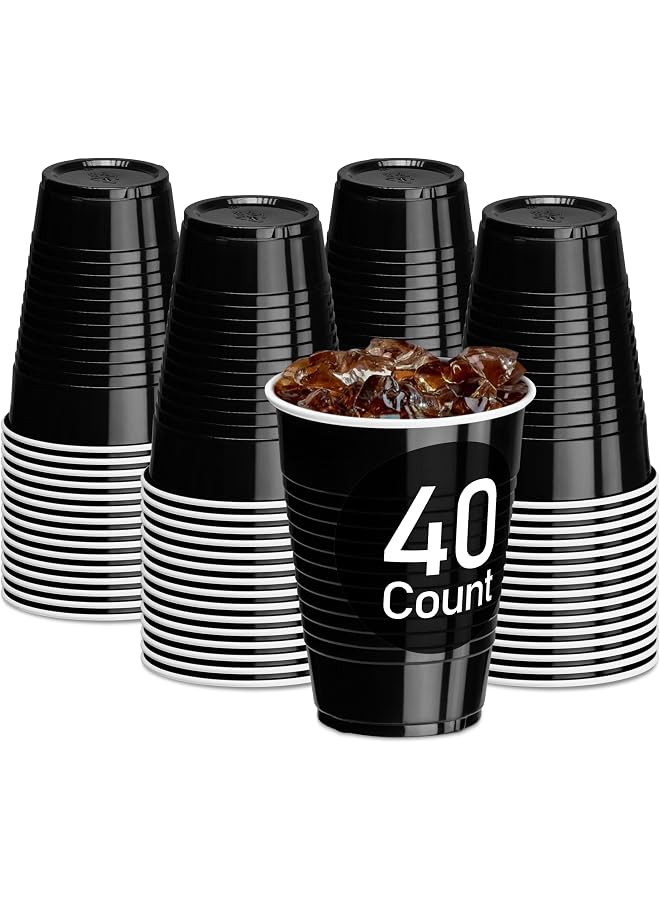 S-TOP Black Plastic Cups, Disposable Reusable Party Supplies 12 Oz Cups For Wedding Birthday Beverage Drinking Water Indoor Outdoor Event Bachelorette Camping (40 Count) - Image 1
