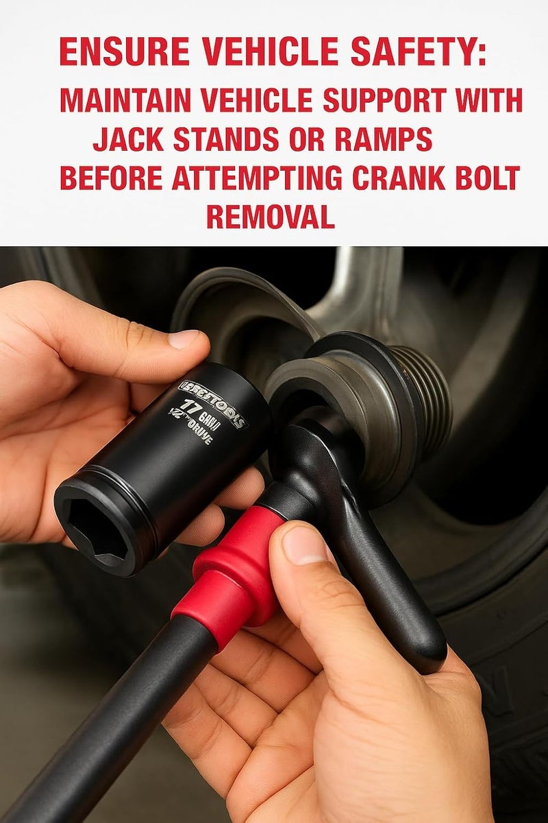 OEMTOOLS 25275 17mm Crank Bolt Socket, Heavy Duty Harmonic Balancer Socket For Stubborn Bolts, 17mm Impact Socket 1/2 Drive Crank Bolt Removal Tool - Image 2