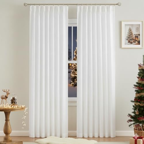 Vision Home White Pinch Pleated Semi Sheer Curtains Textured Light Filtering Window Curtains 84 inch for Living Room Bedroom Rayon Blended Pinch Pleat Drapes with Hooks 2 Panels 40" Wx84 L - Image 1