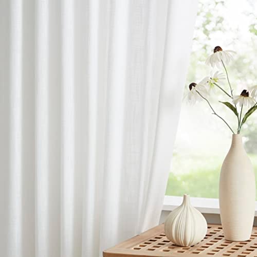 Vision Home White Pinch Pleated Semi Sheer Curtains Textured Light Filtering Window Curtains 84 inch for Living Room Bedroom Rayon Blended Pinch Pleat Drapes with Hooks 2 Panels 40" Wx84 L - Image 2