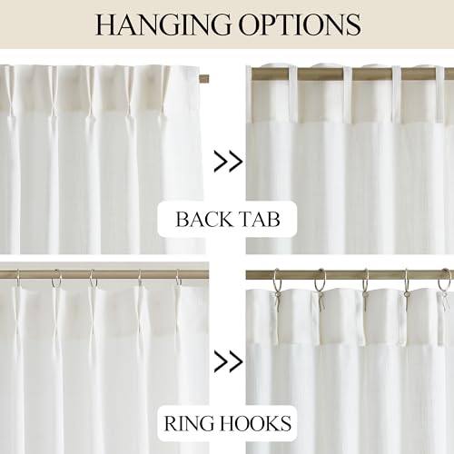 Vision Home White Pinch Pleated Semi Sheer Curtains Textured Light Filtering Window Curtains 84 inch for Living Room Bedroom Rayon Blended Pinch Pleat Drapes with Hooks 2 Panels 40" Wx84 L - Image 3