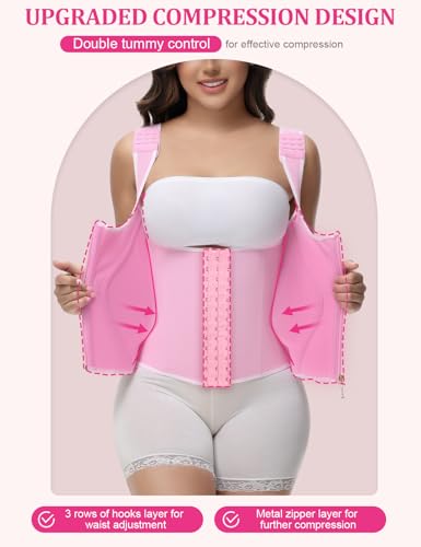 SHAPSHE Waist Trainer for Women Tummy Control Sports Girdle Workout Body Shaper with Adjustable Shoulder Strap Pink M - Image 3
