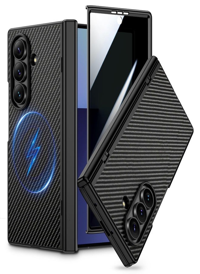 VEGO for Galaxy Z Fold 7 Case, Compatible with MagSafe, [Hinge Protection][Front Privacy Screen Protector] Magnetic Slim PU Leather Protective Cover for Samsung Z Fold 7 5G - Carbon Fiber Black - Image 1