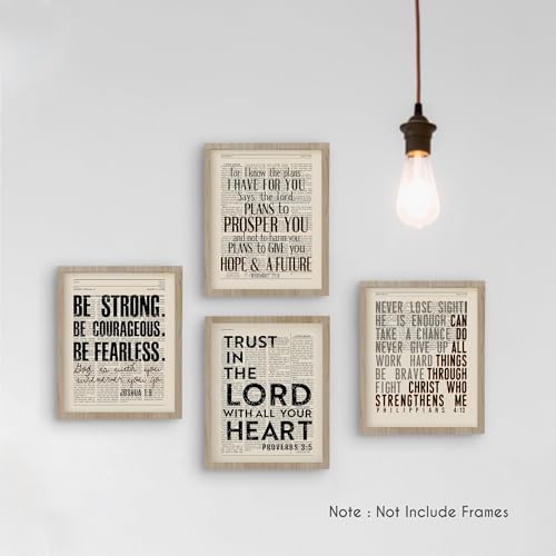 HRQKO Vintage Bible Verses Christian Office Wall Art Poster Set of 4, Scripture Joshua 1: 9 Printing Posters Wall Decor, Inspirational Be Strong Be Courageous Prints for Home Office 8”x10” Unframed - Image 4
