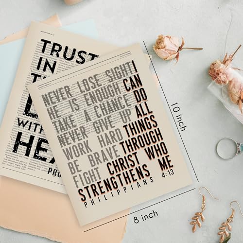 HRQKO Vintage Bible Verses Christian Office Wall Art Poster Set of 4, Scripture Joshua 1: 9 Printing Posters Wall Decor, Inspirational Be Strong Be Courageous Prints for Home Office 8”x10” Unframed - Image 3